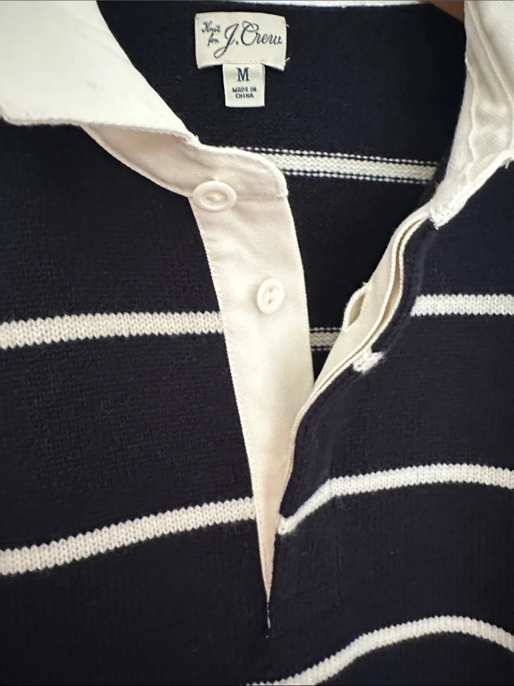 JCREW MENS Navy and White Striped Rugby Sweater size medium NWOT